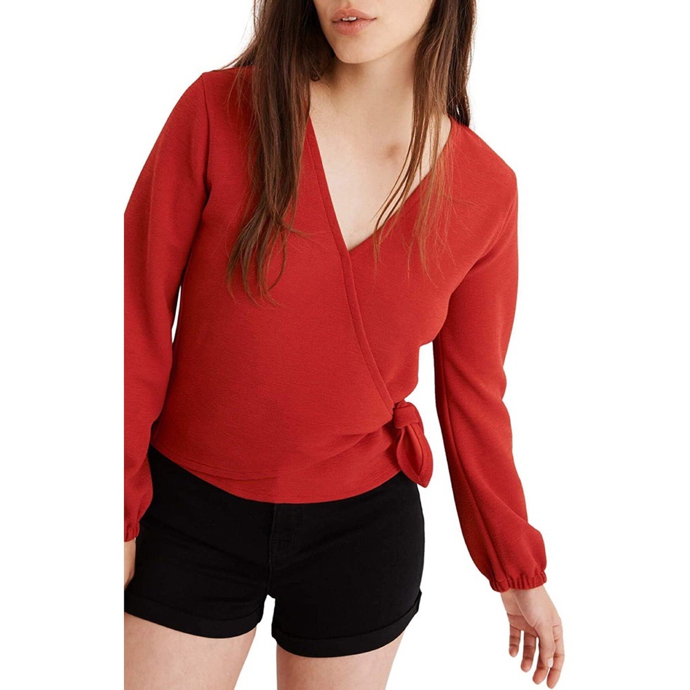 Madewell Texture & Thread Red Crepe Wrap Top